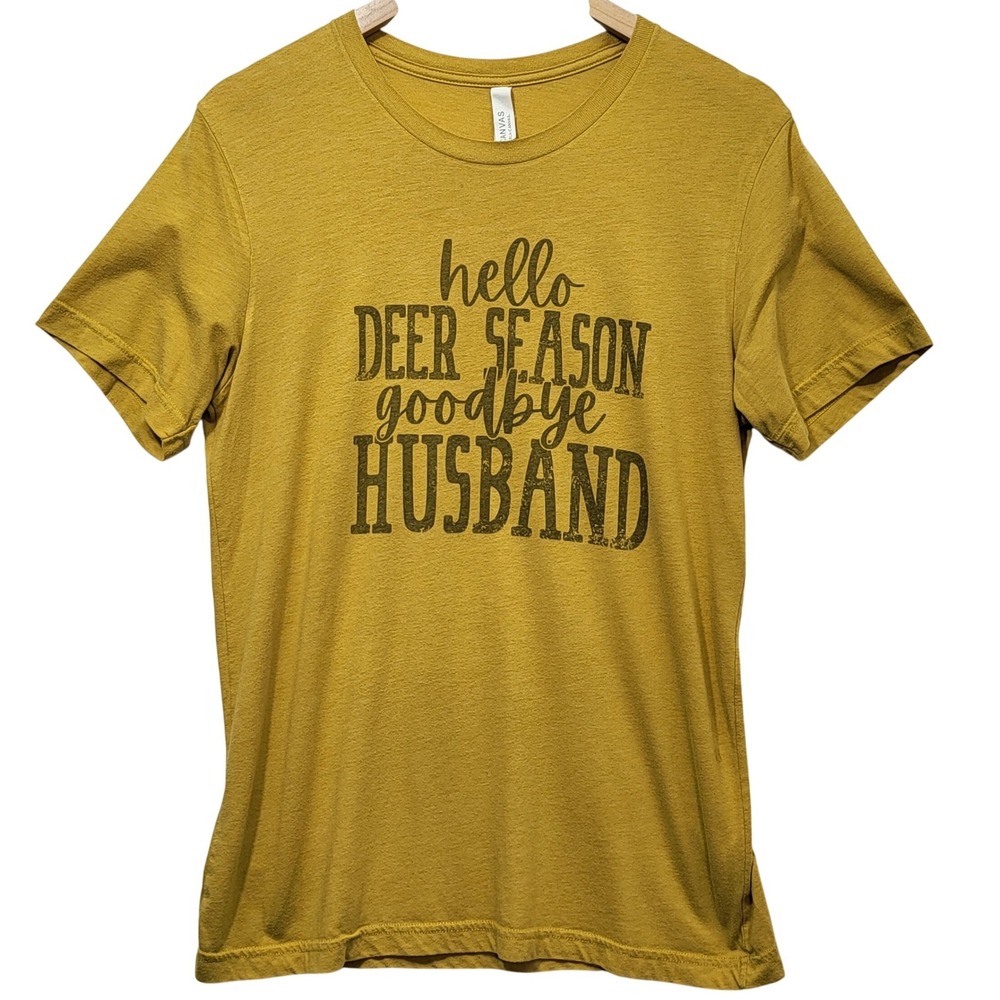 Bella Canvas Womens Deer Season Goodbye Husband Graphic Tee Mustard Yellow M